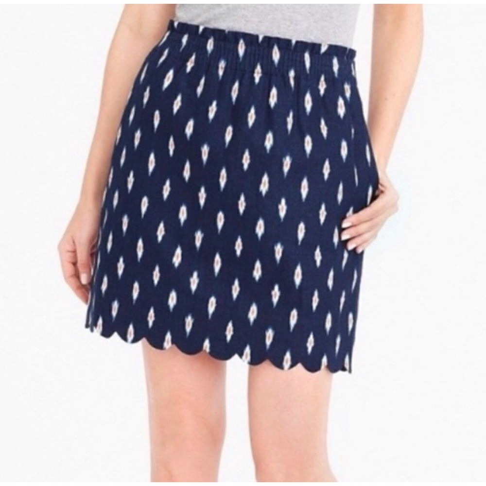 J. Crew Factory Sidewalk Ikat Skirt Size 2 Blue Multi Linen Blend‎